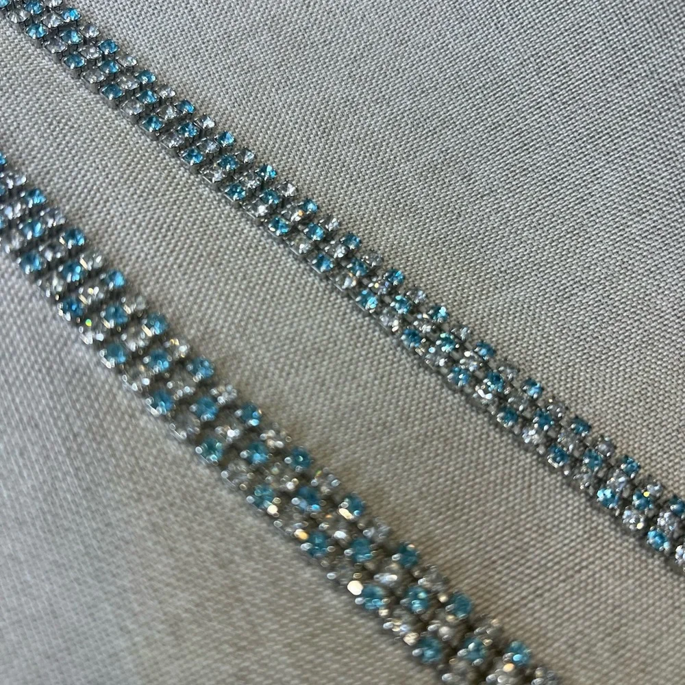 EUC Pair of adjustable, Choker Rhinestone necklace and bracelet sky blue - Picture 3 of 5